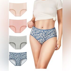 Women's Floral and Solid Panties Set - Blue, Pink, and Gray